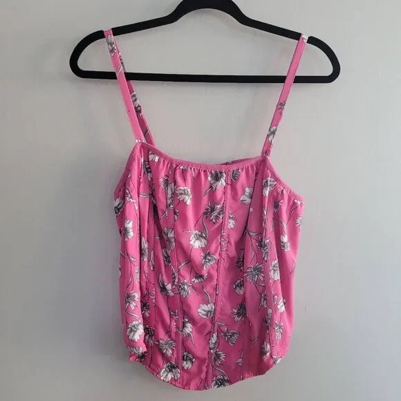 Torrid overlap pink‎ floral gin fizz top corset style tank straps festival - Picture 2 of 11